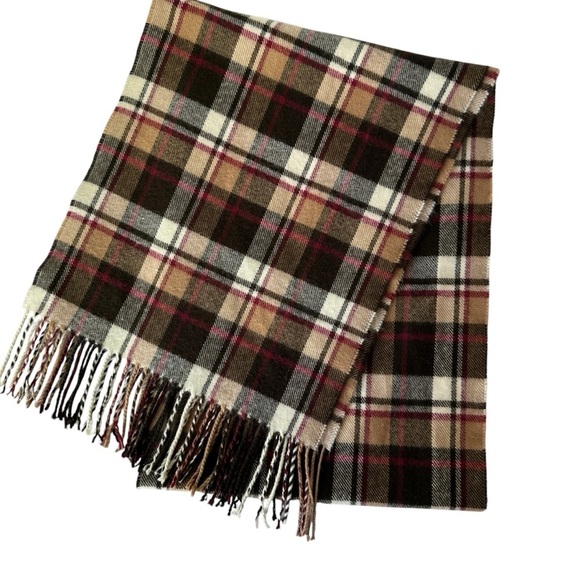 Made in Scotland 100% Cashmere Tartan Plaid Wool Scarf - Brown, Tan, Rose - Picture 1 of 5